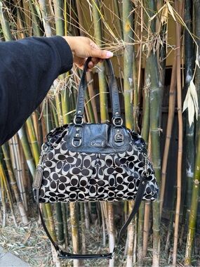 Coach Brown & Black Signature Canvas Shoulder Bag